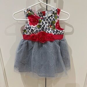 Children’s Place Red and Gray Floral Formal Dress 6-9m